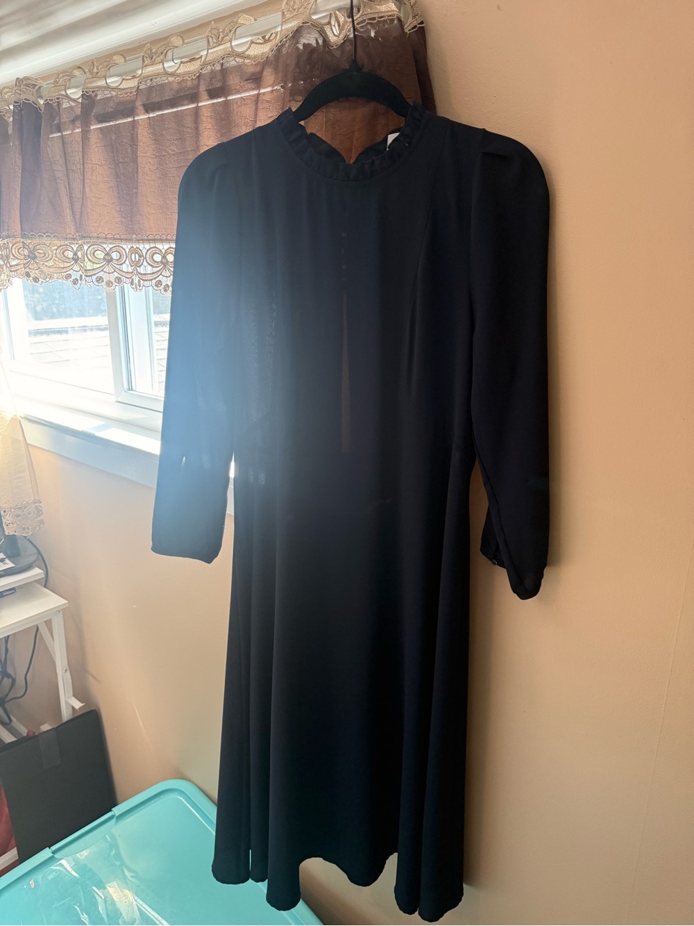 H&M Black Midi Dress with Ruffled Neckline